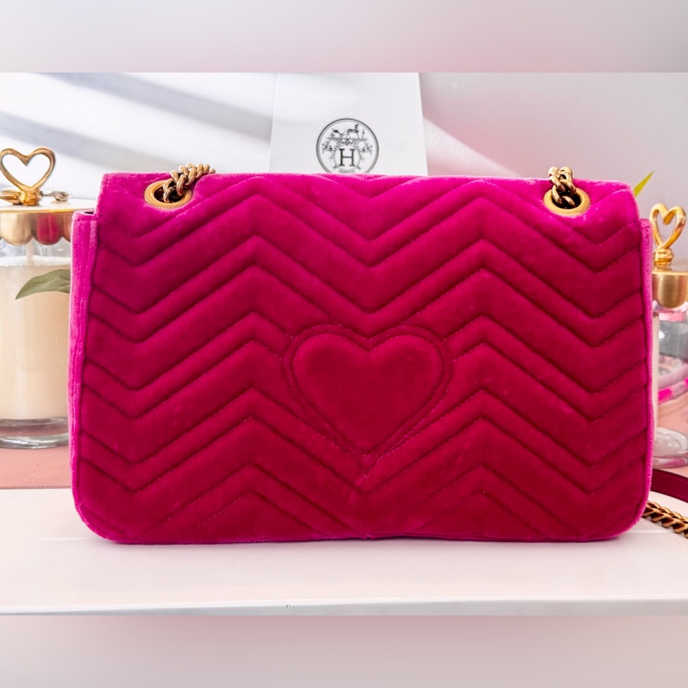 SOLD Pink Velvet Gucci Blind For Love Marmont Bag - Picture 7 of 12